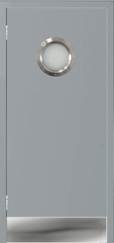 фото дверь kapelli classic маятниковая с иллюминатором серая ral 7040